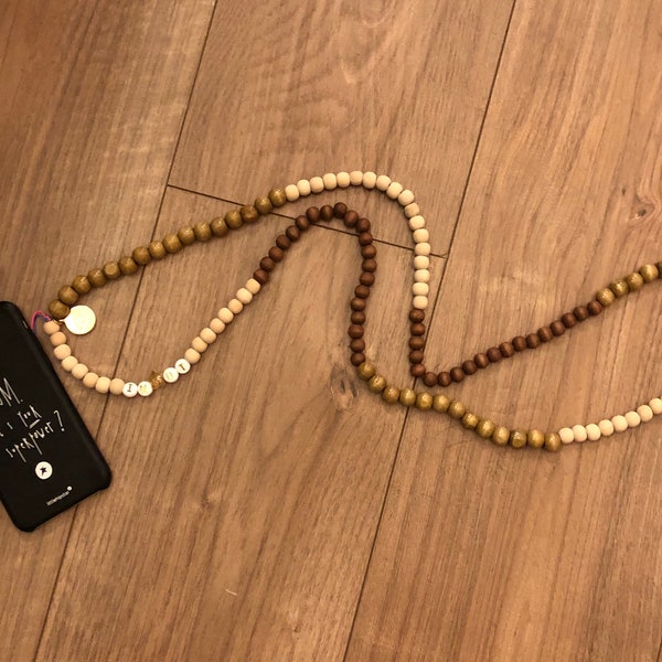 Phone Strap |  Phone Chain | Phone Grip | Phone Lanyard| Phone Necklace with wooden beads, customizable