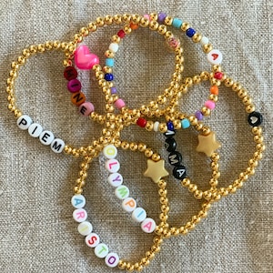 24K Gold Plated Name Bracelets |stackable bracelets  | personalized name bracelets | name bracelets | letter beads | word bracelet
