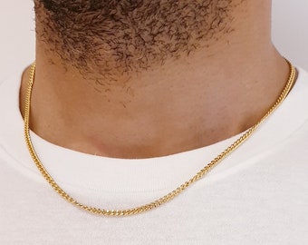 Mens Gold Chain Necklace, 3mm Gold Curb Chain, Mens Necklace, Mens Gold Plated Link Chain, Cuban Curb Chain, Mens Jewellery, Gift for Him