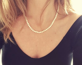 Natural Freshwater Pearl Necklace, White Pearl Necklace, Wedding Necklace, Ivory Necklace on Silver Strand, Gifts for Her, Christmas Gifts