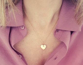 Gold Heart Pendant Necklace, Flat Heart Pendant Necklace, Dainty Necklace, Gift for Her, Delicate Necklace, Skinny SweetHeart Necklace