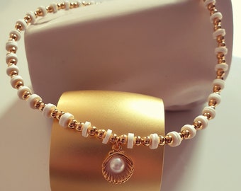 Collier perle dans une coquille, pendentif en coquille d’or, collier de coquille en or, bijoux sous la mer, cadeau parfait