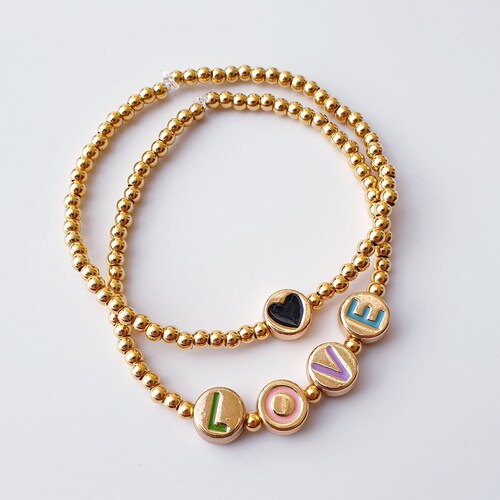 Personalised Beaded Gold Plated Name Bracelet Beaded Etsy