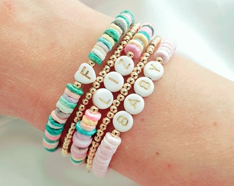 Bracciale con perline con nome personalizzato, braccialetto parola personalizzato, braccialetto multi perline, braccialetto arcobaleno, regali per feste, bracciale personalizzato