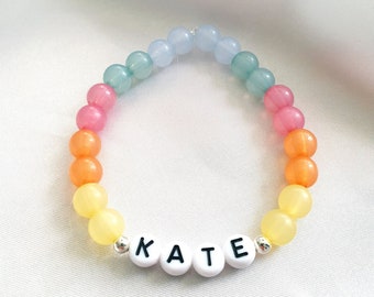 Rainbow Name Bracelet, Personalised Bead Bracelet, Beaded Name Bracelet, Customised Beaded Bracelet, Birthday Girl Gift, Gift for Her