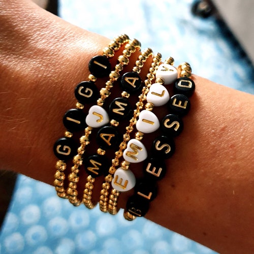 Custom Gold Plated Name Bracelet, Customised Gifts, Name Bracelet, Custom Word Bracelet, Personalised Custom Beaded Bracelet, Gift for Her