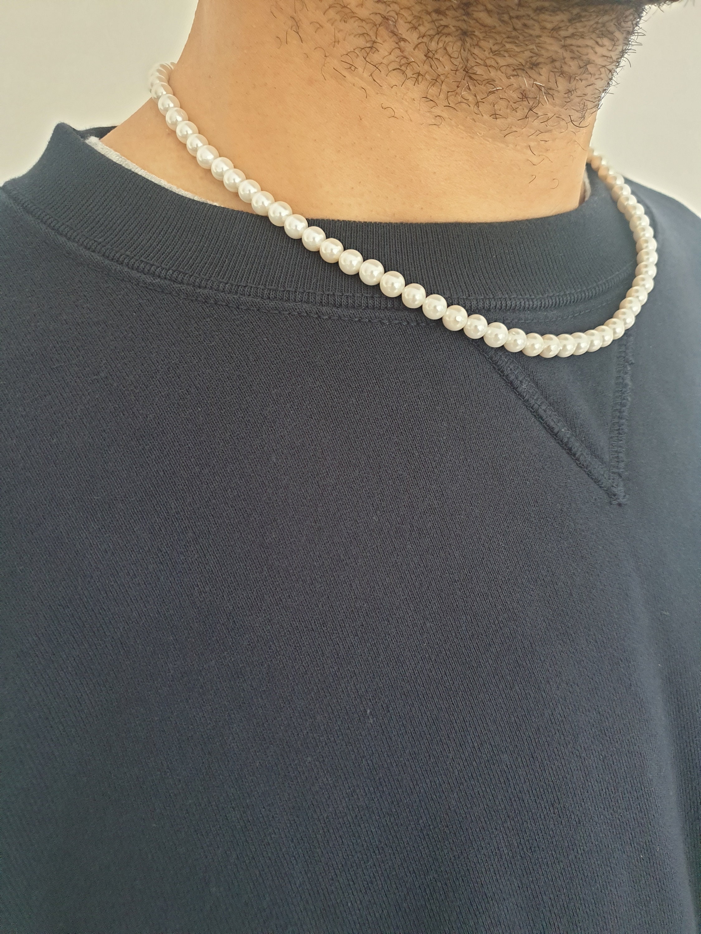 Mens Pearl Necklace 6mm Pearl Necklace Mens Men's Etsy UK