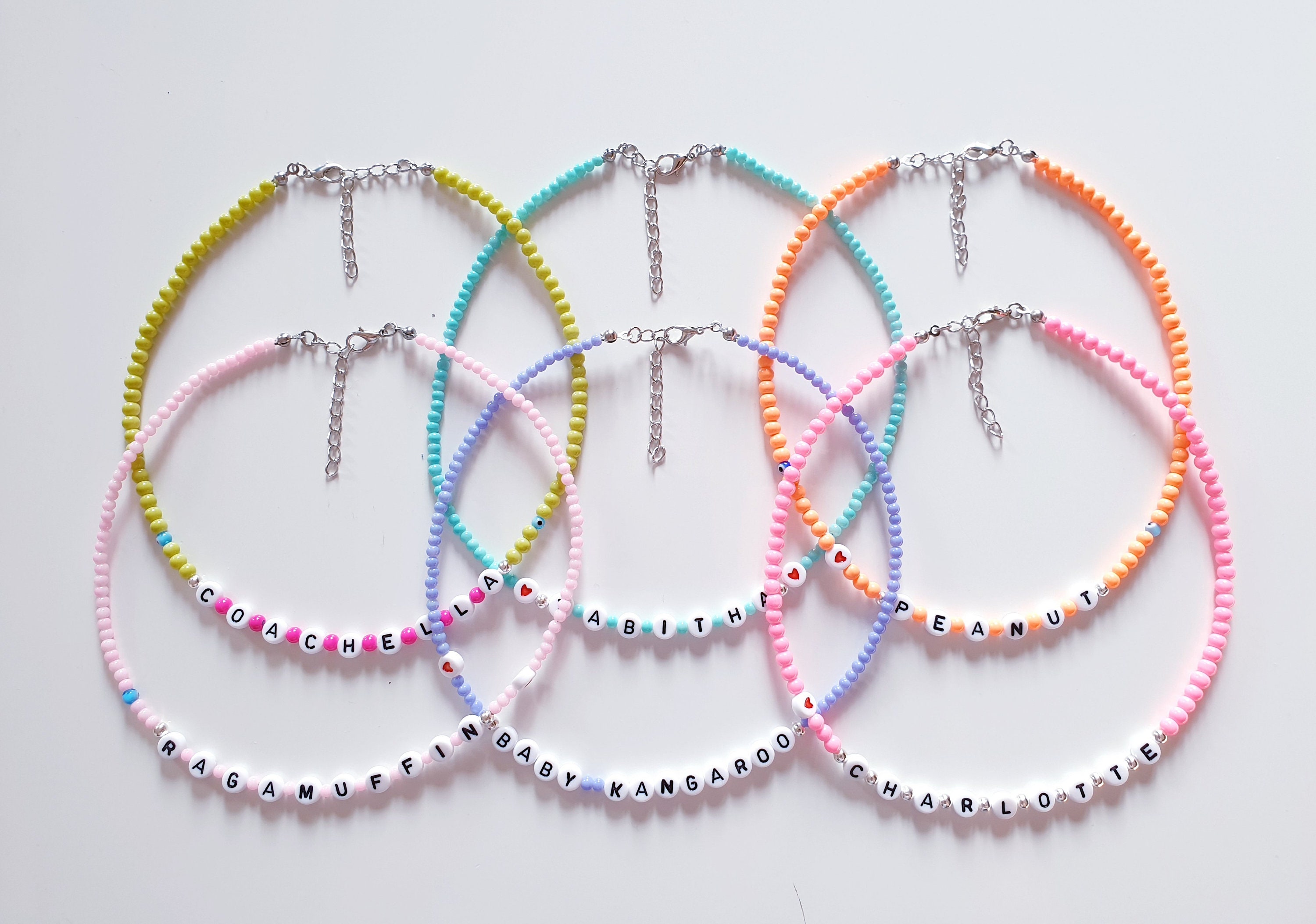 Personalised Name Beaded Necklace Customised Word Beaded Etsy