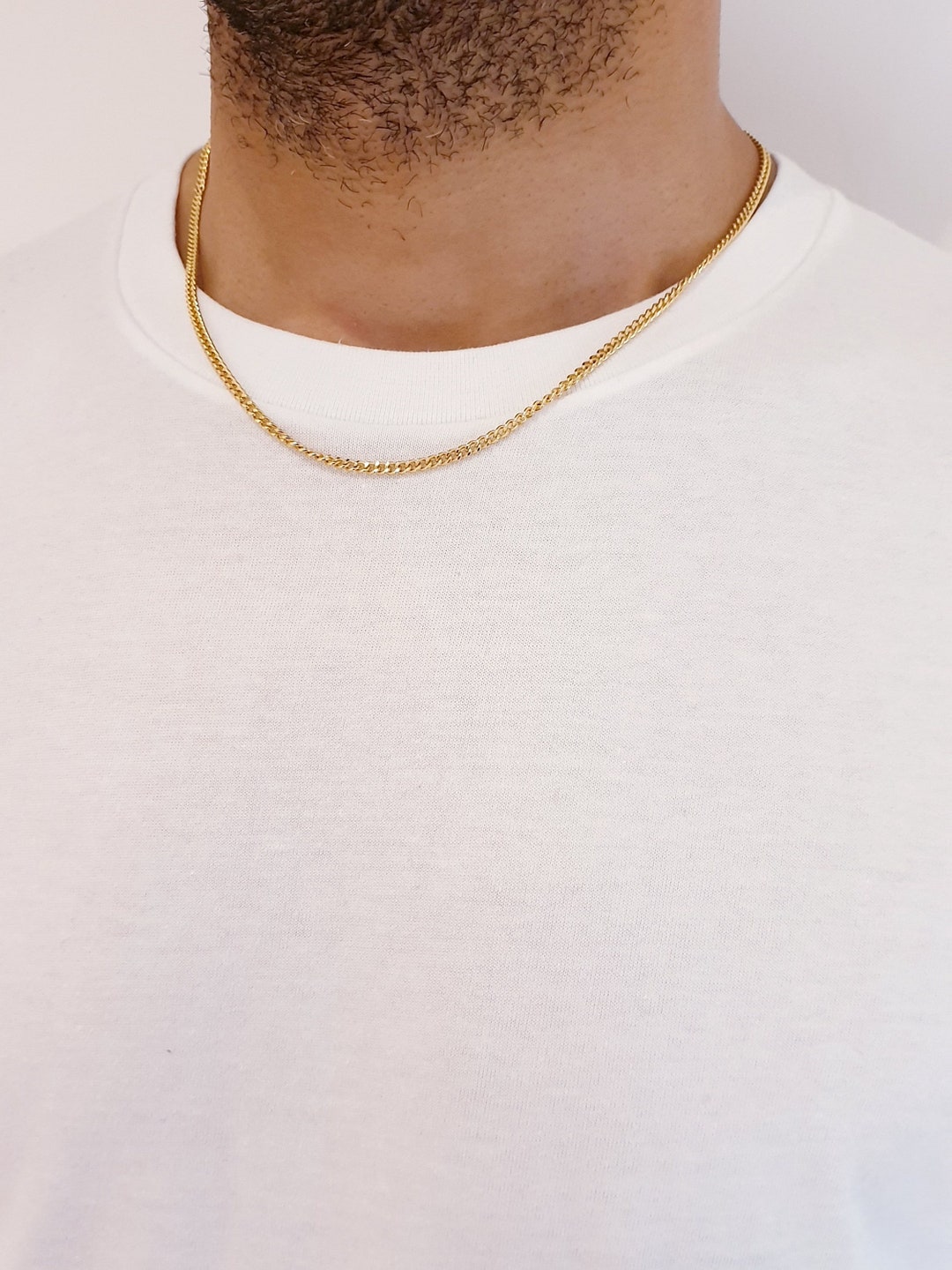 Mens Gold Chain Necklace 3mm Gold Curb Chain Mens Necklace Etsy