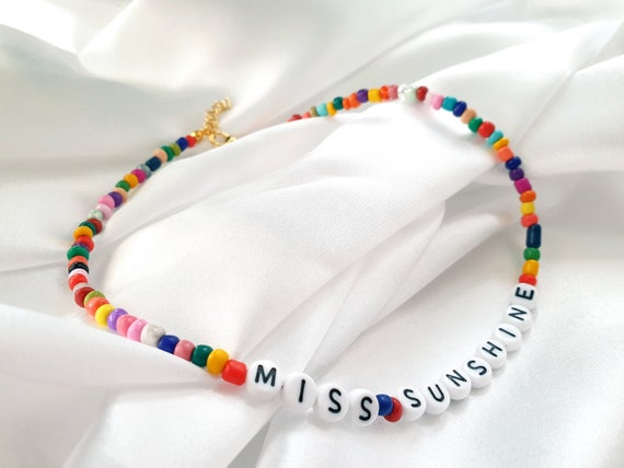 Personalised Beaded Name Necklace, Seed Bead Necklace, Personalised Word Necklace, Customised Word Necklace, Party Gifts, Message Necklace