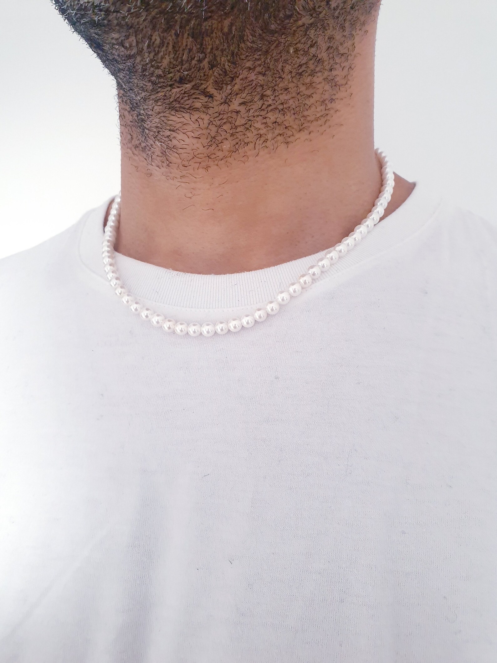Mens Pearl Necklace 6mm Pearl Necklace Mens Men's Etsy UK