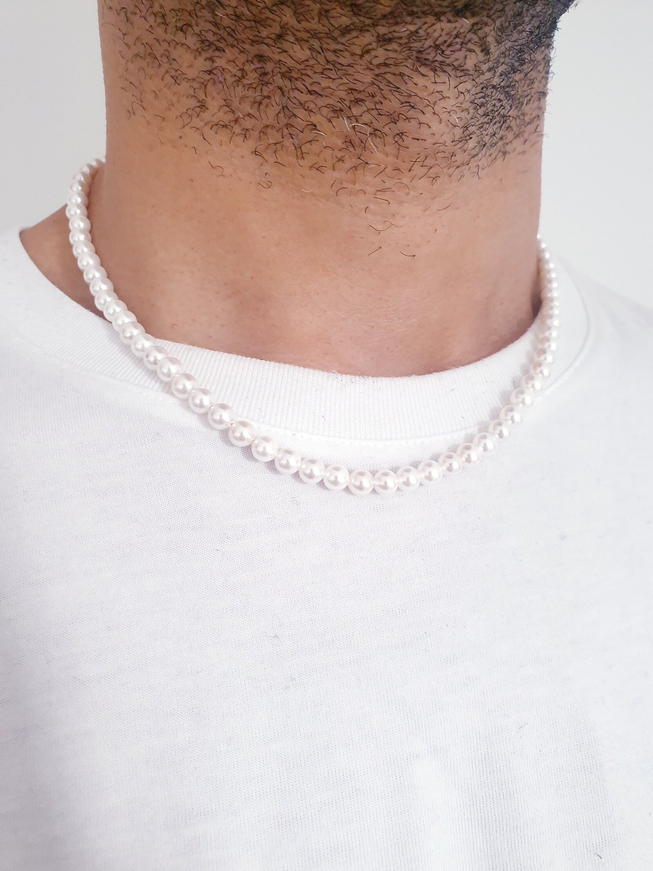 Mens Pearl Necklace 6mm Pearl Necklace Mens Men's Etsy UK