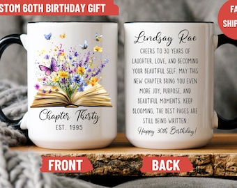 30th Birthday Gift, Floral Chapter Thirty Mug/Coaster Custom Name Birthday Mug With Custom Birth Year, 30th Birthday Gifts Floral Mug