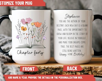 Personalized 40th Birthday Mug or Coaster, Chapter Forty Birthday Coffee Cup 40 birthday, birthday milestone Mug 40th present forty birthday