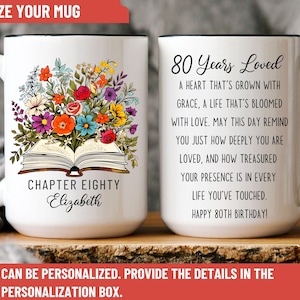 80th Birthday Gift, Chapter Eighty Mug/Coaster Custom Name Birthday Mug With Custom Birth Year, 80 Years Loved Floral Mug For 80th Birthday