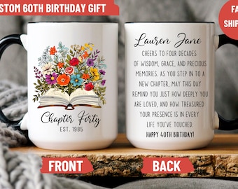 Cute 40th Birthday Gift, Floral Chapter Forty Mug/Coaster her 40th birthday, female 40th, funny 40th Mug, 40th birthday friend, 40 mug