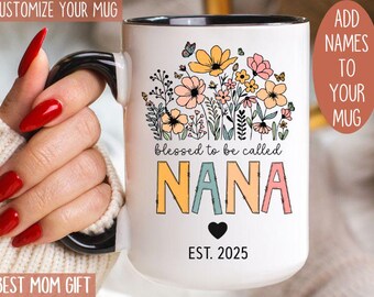 Promoted To NANA Est Mug or Coaster, announcement ideas, birth announcement, new Nana gift, gift for Nana, Nana gift, floral mug for Nana