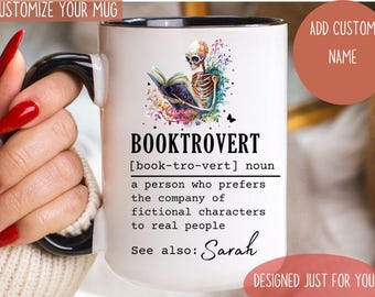 Book Nerd Mug Personalized Booktrovert Coffee Mug, Floral Book Shelf Custom Mug For Book Lovers