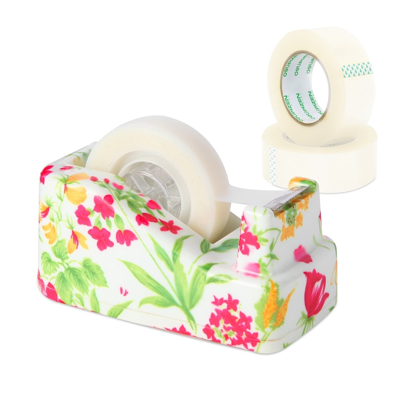 VIBRANZLAB Cute Tape Dispenser Floral Home Office Desk Supplies Fun Desk Accessories Office