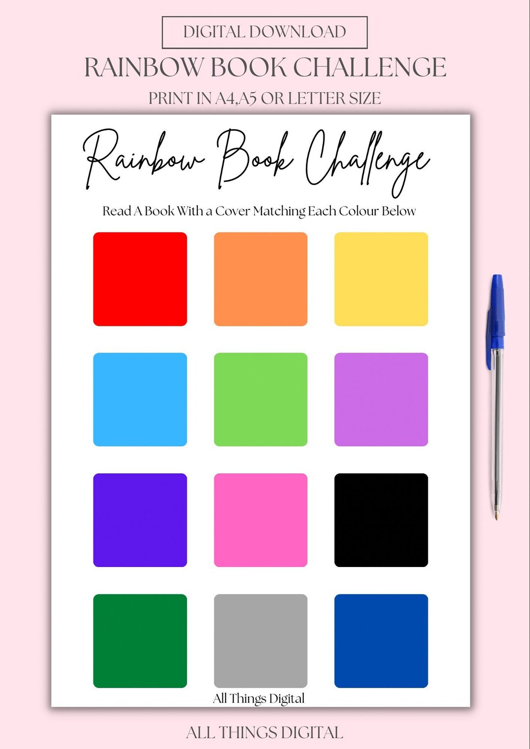 Rainbow Book Challenge Printable Reading Journal Inset - Etsy