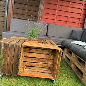 Garden table / lounge table made of fruit boxes