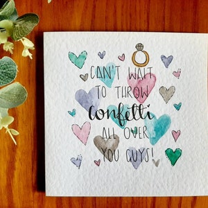Hand painted watercolour confetti hearts engagement or anniversary greeting card, personalisation available