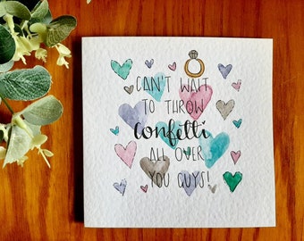 Biglietto di auguri di fidanzamento o anniversario con cuori di coriandoli dipinti a mano ad acquerello, personalizzazione disponibile
