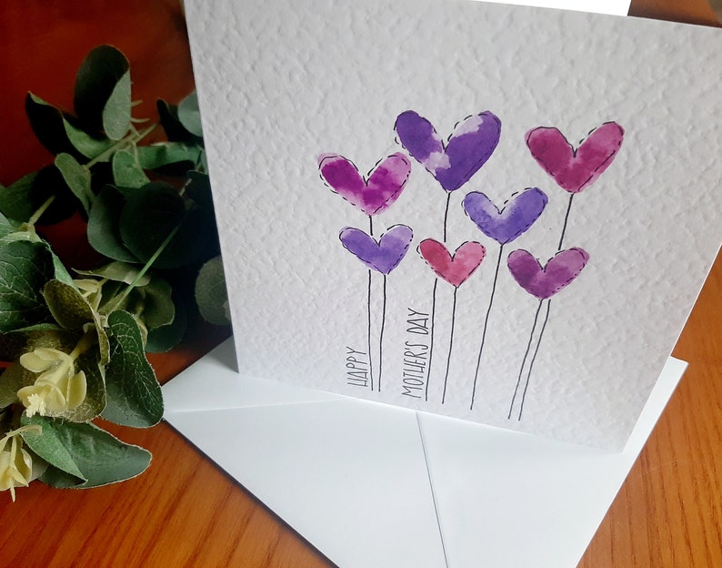 Hand painted watercolour heart balloons cards Valentine's, birthday, anniversary, any occasion. Colour choice & personalisation available image 8