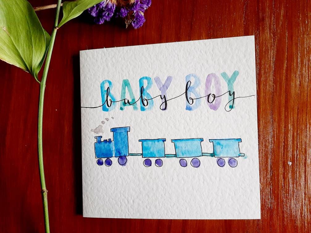 Hand made watercolour new baby greeting cards baby boy baby Etsy