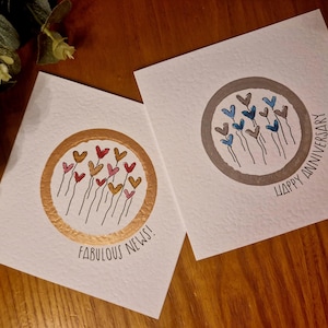 Handgemalte Aquarell Karte mit Herzen in den Farben rosegold, silber, gold. Perfekt für Hochzeit, Jahrestag, Verlobung oder Valentinstag
