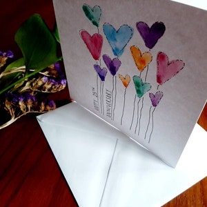 Hand painted watercolour heart balloons cards Valentine's, birthday, anniversary, any occasion. Colour choice & personalisation available image 10