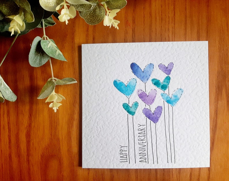 Hand painted watercolour heart balloons cards Valentine's, birthday, anniversary, any occasion. Colour choice & personalisation available image 9