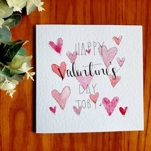 Handgemalte Aquarell Herzen Muttertag oder Valentinstag Grußkarte erstellen Sie Ihre eigenen Gruß, Personalisierung verfügbar