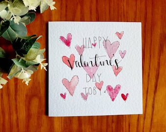 Hand painted watercolour hearts Mother's Day or Valentine's Day greeting card create your own greeting, personalisation available