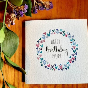 Handgeschilderde aquarel wenskaarten hartkrans - personalisatie beschikbaar, Valentijnsdag, Moederdag, verjaardag of elke gelegenheid