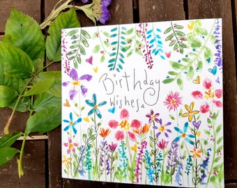 Hand painted watercolour floral greeting card with personalisation available, wild flowers: any greeting or occasion