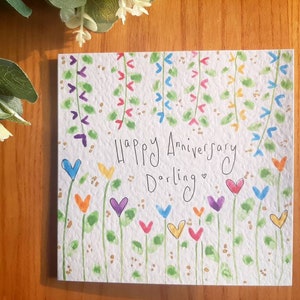 Carte de voeux personnalisée aquarelle personnalisée de coeurs de jardin sauvage peinte à la main avec des choix de couleurs : anniversaire, anniversaire, fête des mères, Saint-Valentin