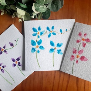 Lot de 3 cartes de freesia aquarelles peintes à la main - 4 couleurs au choix, parfaites pour toutes les occasions : sympathie, fête des mères, anniversaire