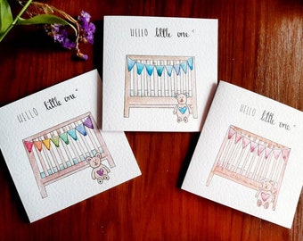 Nouvelles cartes bébé aquarelle peintes à la main : choix de 3 couleurs et personnalisation disponible