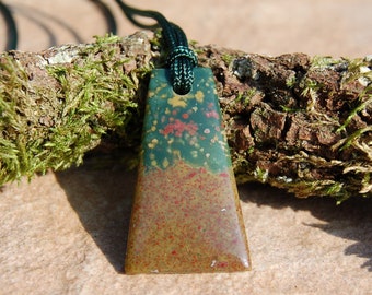 Mens Bloodstone Trapezoid Necklace (H3.5xW2cm) - Stone of Courage