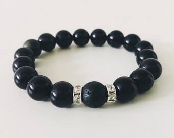 Golden Sheen Obsidian and Lava Crystal Healing Bracelet - Oil Diffuser Bracelet - Gifts