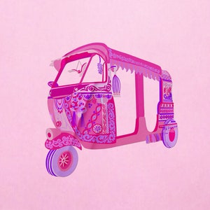 Clear Mini Rickshaw Tuk Tuk Cultural Pink Pakistani South Asian Desi Art Waterproof Vinyl Sticker Journal Laptop Phone Cute Sticker