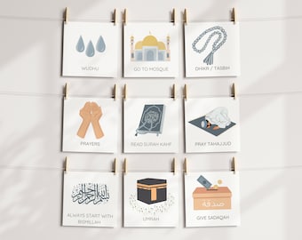 180+ dagelijkse routinekaarten en -grafieken | Verantwoordelijkheden Routine Visueel | Montessori | Thuisschool Peuter | Afdrukbaar | Islam Sunnah geïnspireerd