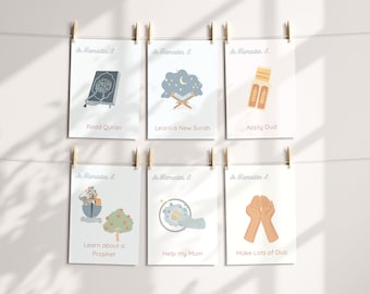 Flashcards de 30 dias de boas ações | Aprendizagem Estética Muçulmana | | Digitais | Imprimível | Ramadã | Dhikr Islâmico Aprendendo Alcorão