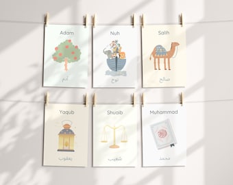 Prophets In Islam Flashcards | 25 prophets | Aesthetic Muslim Learning | Islamic Nursery School | Islamic Education | Digital | Printable