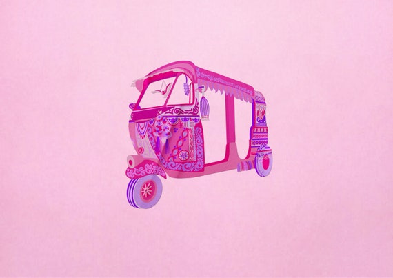 Clear Mini Rickshaw Tuk Tuk Cultural Pink Pakistani South Asian Desi Art Waterproof Vinyl Sticker Journal Laptop Phone Cute Sticker