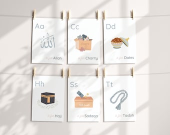 Islamic Alphabet Flashcards | 26 Letters | Aesthetic Muslim Learning | Islamic Nursery School | Educational | Digital | Printable | Ramadan