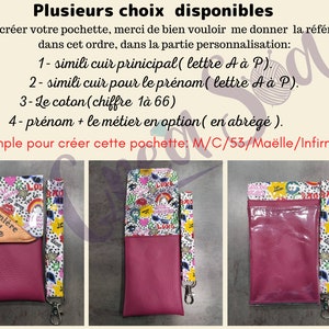 Pochette infirmière tricolore avec ou sans tour du cou motif et couleurs aux choix, pochette aimantée coton plastifié simili cuir bicolore image 2