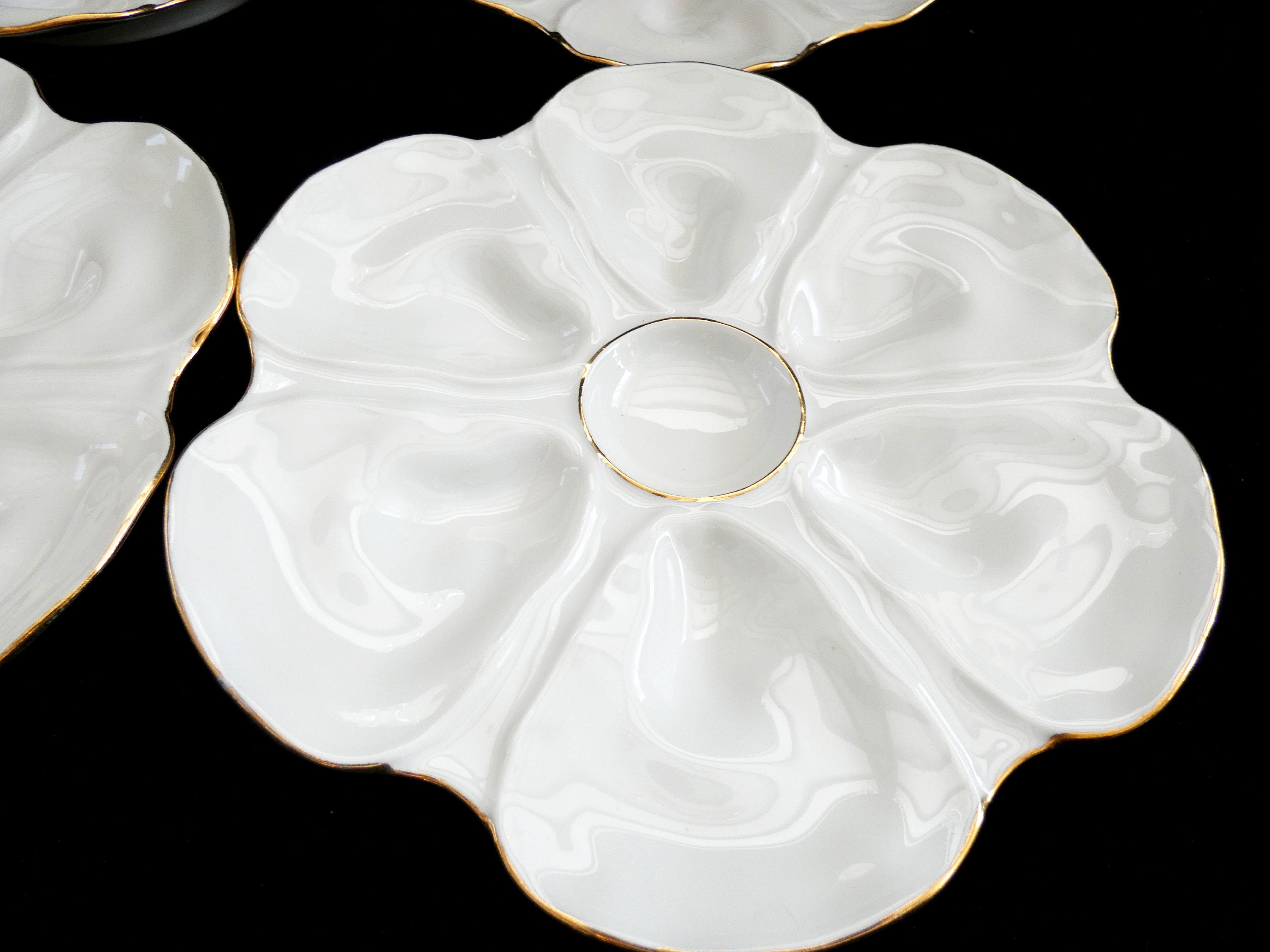 Set of 2 White Limoges Oyster Plates,Vintage French Oyster Platter