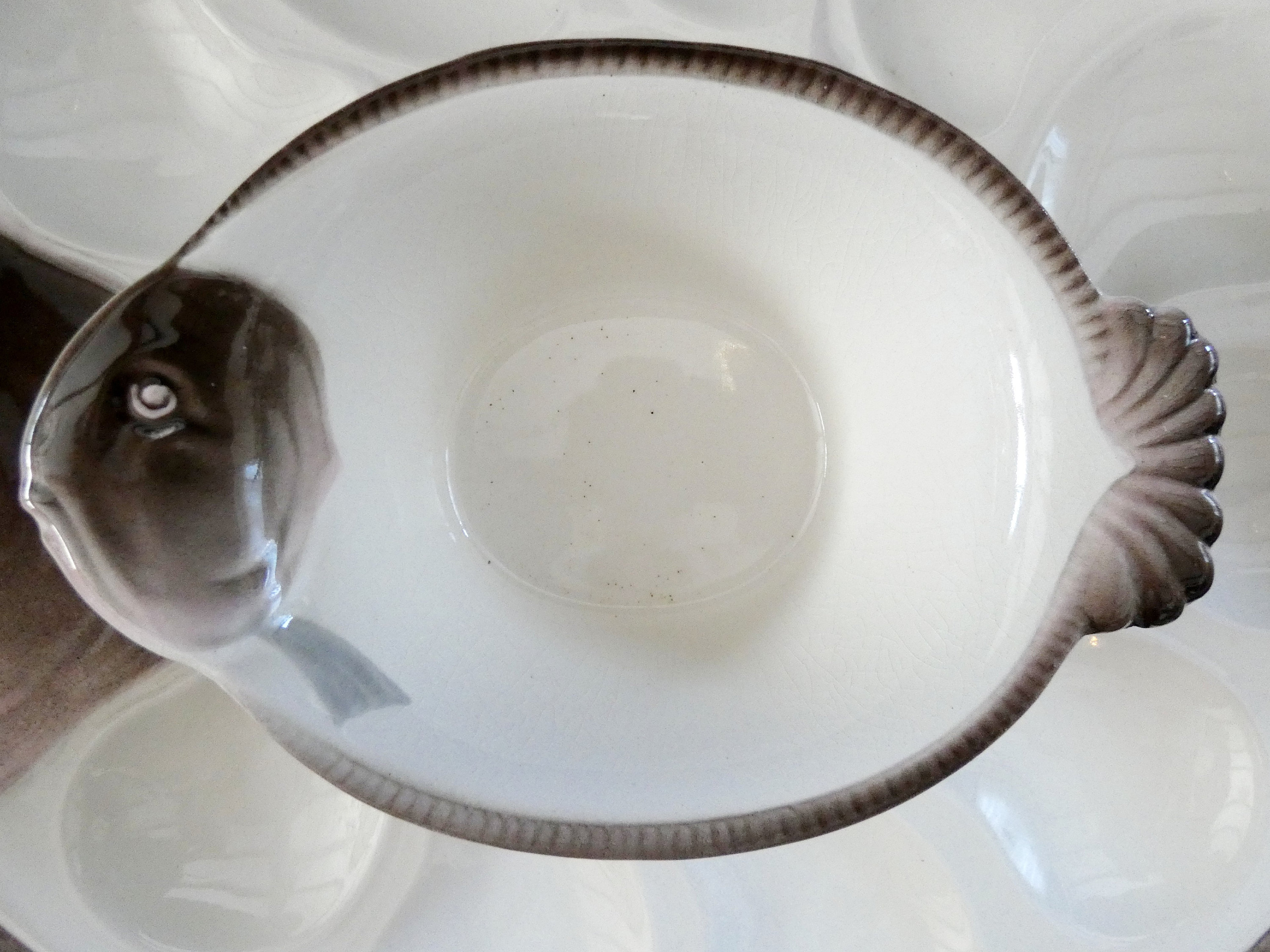 Antique Longwy Oyster Plate Fish Shaped, Antique French Oyster Platter